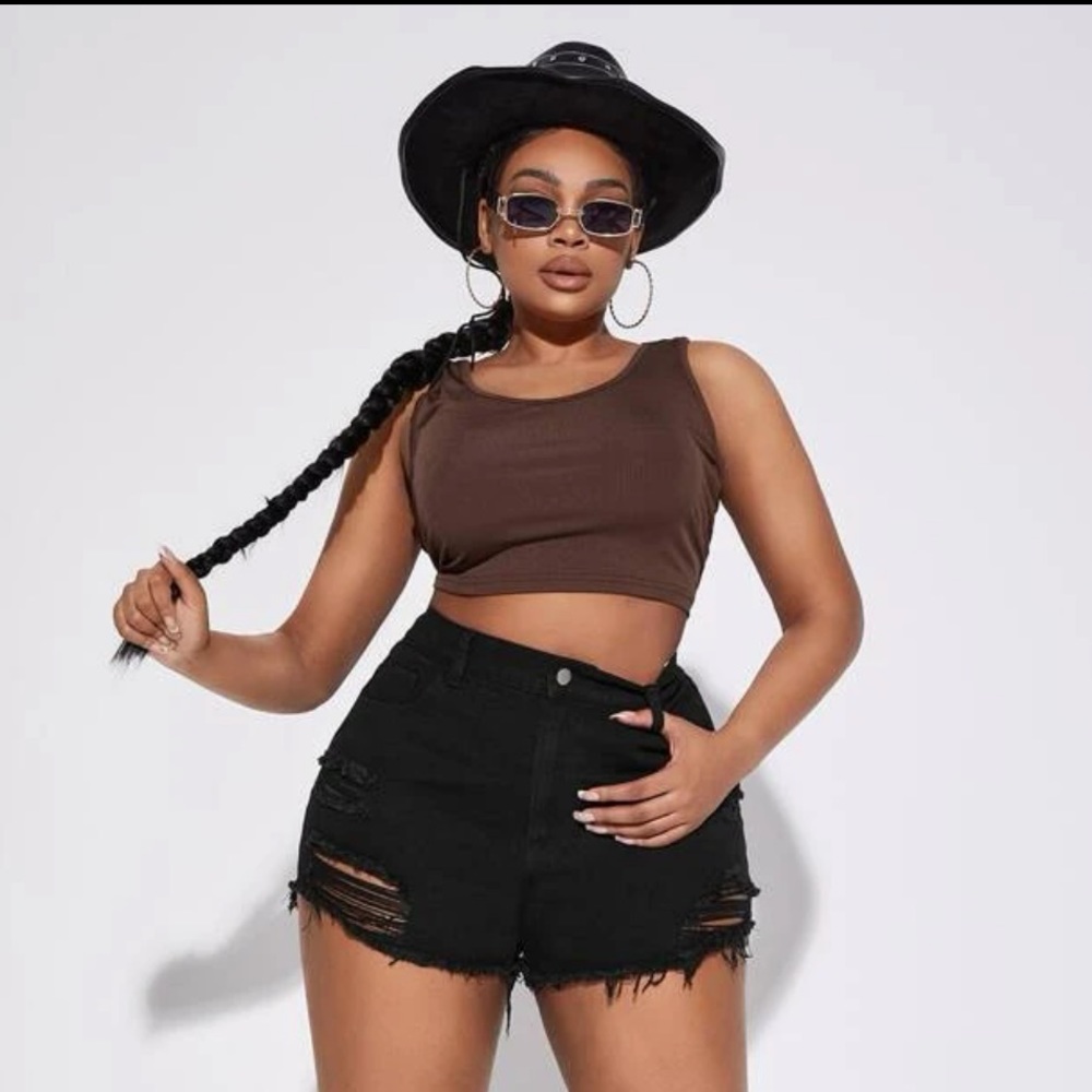SHEIN SXY Plus Ripped Raw Hem Denim Shorts